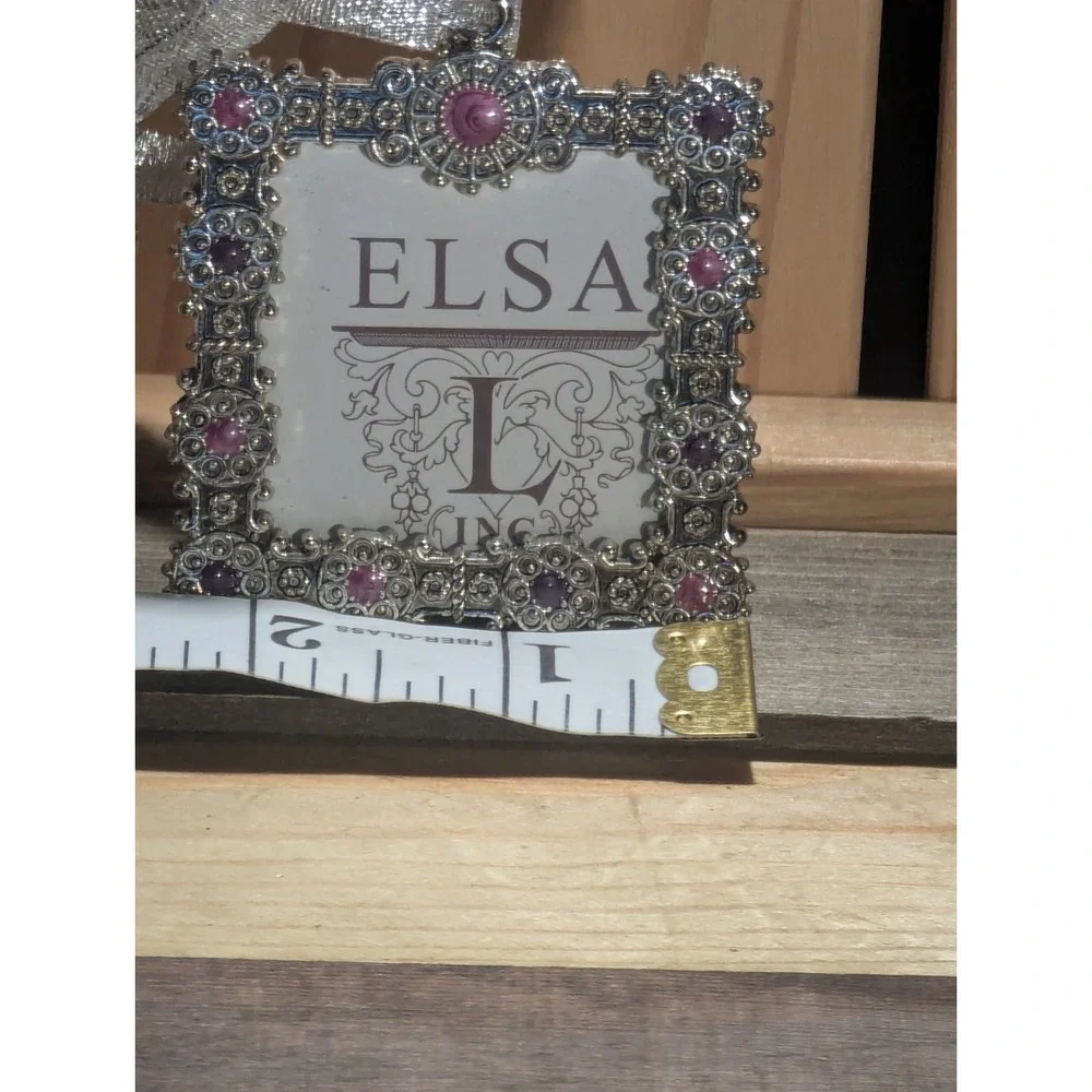 Beautiful Ella L Miniature‎ Picture Frame Ornament Keepsake Jeweled Metal